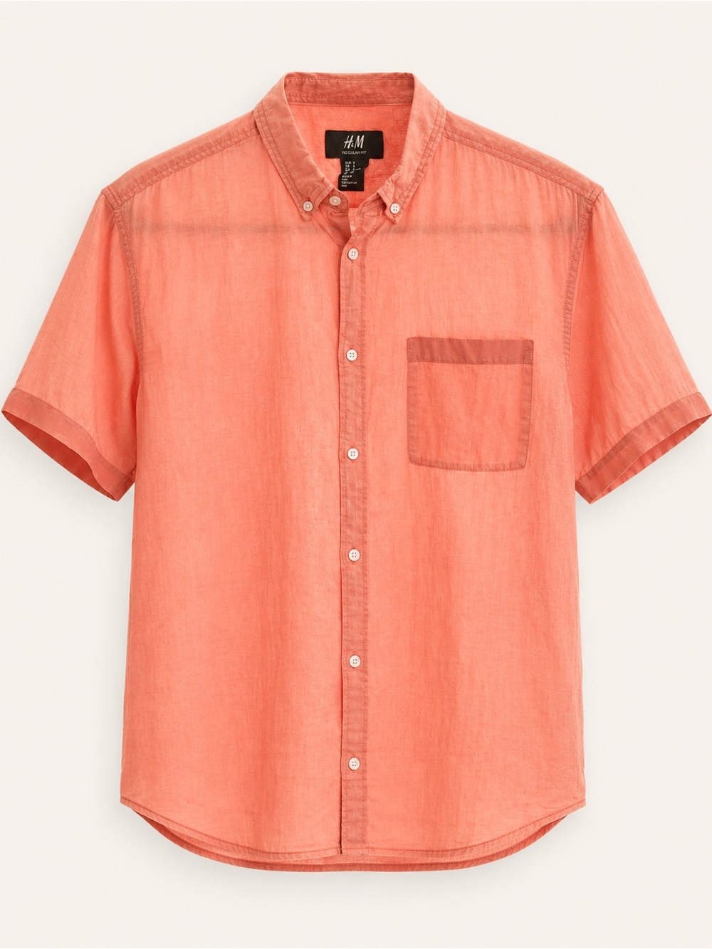 H&M Men’s Short-Sleeve Button-Down Shirt in Coral Pink